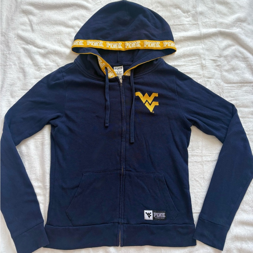 PINK Victoria's Secret by Victoria's Secret Navy & Gold WV Logo Zip Hoodie